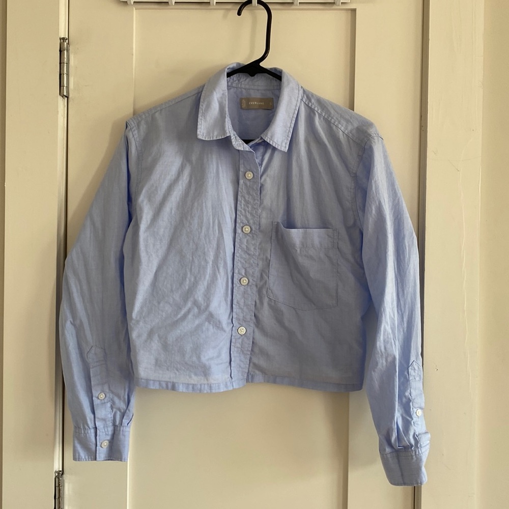 Everlane Silky Cotton Way-Short Button-Up Cropped Shirt
